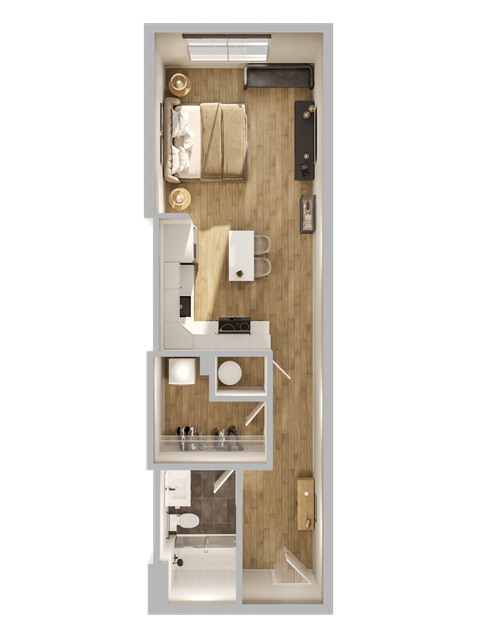 Floor plan for studio, 1 bath, 486 sqft